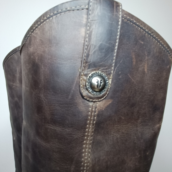 Frye Melissa Brown Leather Pull-on Knee High Cowboy Boots Size 8.5 B - Picture 5 of 14